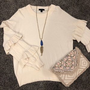 J. Crew Cream Ruffle Sleeve Sweater